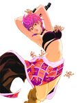  armpits arms_behind_head artist_request boots breasts brown_eyes gun jojo_no_kimyou_na_bouken lipstick makeup medium_breasts midriff navel pink_hair sex_pistols_(stand) skirt stand_(jojo) trish_una vento_aureo weapon 