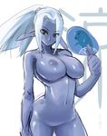  aurastack blue_skin breasts dark_elf dark_elf_(lineage_2) elf large_breasts lineage lineage_2 long_hair nipples nude pointy_ears slime solo white_hair 