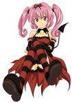  absurdres artist_request demon_tail fang highres nana_asta_deviluke pink_hair solo striped striped_legwear tail thighhighs to_love-ru twintails 