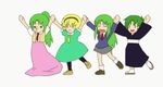  animated animated_gif blonde_hair dancing dress green_hair higurashi_no_naku_koro_ni houjou_satoko iosys iosys_parody japanese_clothes kimono long_hair long_skirt lowres multiple_girls o3o pantyhose parody ponytail ribbon school_uniform short_hair siblings sisters skirt sonozaki_akane sonozaki_mion sonozaki_shion twins 