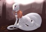  absurd_res anthro blush clothed clothing crusch_lulu featureless_crotch female hi_res lizard overlord_(series) partially_clothed red_eyes reptile scales scalie scaliepunk simple_background soft_shading solo white_scales 