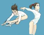  artist_request blue_eyes brown_hair copyright_request gymnast_leotard gymnastics jumping leotard long_hair 