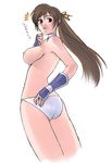  ass back black_eyes blush breasts brown_eyes brown_hair choker dead_or_alive flat_ass g-room_honten gloves kasumi_(doa) large_breasts lingerie long_hair panties ponytail ribbon solo topless underwear white_panties 