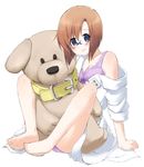  aoi_(dizzy) bad_id bad_pixiv_id blue-framed_eyewear blue_eyes bra brown_hair cosplay doctor glasses higurashi_no_naku_koro_ni lingerie panties ryuuguu_rena short_hair solo stuffed_animal stuffed_dog stuffed_toy underwear 