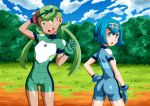  2girls blue_eyes blue_hair carinae creatures_(company) game_freak green_eyes green_hair mao_(pokemon) multiple_girls nintendo pokemon pokemon_(anime) pokemon_sm_(anime) suiren_(pokemon) 