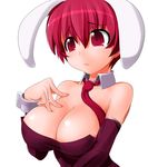  animal_ears breasts bunny_ears cleavage copyright_request detached_sleeves hands large_breasts necktie potion_(moudamepo) red_eyes red_hair short_hair sleeve_cuffs solo upper_body 