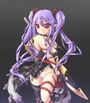  bad_id bad_pixiv_id copyright_request highres long_hair panties pointy_ears purple_hair red_eyes ribbon solo sword thighhighs twintails underwear weapon zenn 