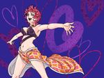  armpits bad_id bad_pixiv_id bare_shoulders breasts cleavage heart jojo_no_kimyou_na_bouken kabusumisu medium_breasts midriff navel open_mouth orange_eyes pink_hair short_hair skirt smile solo trish_una vento_aureo 