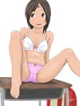  bad_id bad_pixiv_id barefoot bra brown_eyes brown_hair desk feet hair_ornament hairclip hentai_oyaji legs lingerie original panties school_desk solo underwear underwear_only 