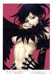  :p absurdres black_hair breasts copyright_request eiwa highres large_breasts midriff naughty_face navel pale_skin red_eyes short_hair solo tongue tongue_out underboob 