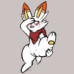  2019 bandanna blush clothing digital_media_(artwork) female feral lagomorph looking_at_viewer mammal nintendo nipples nulloffset open_mouth pok&eacute;mon pok&eacute;mon_(species) presenting pussy scorbunny simple_background solo spread_legs spreading video_games 