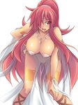  breasts covered_nipples fuyuwa_kotatsu hair_over_one_eye hanging_breasts highres huge_breasts jewelry kirche_augusta_frederica_von_anhalt_zerbst leaning_forward long_hair necklace no_panties open_in_internet_explorer ponytail red_eyes red_hair see-through solo zero_no_tsukaima 