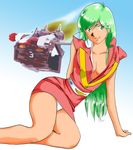  artist_request breasts choudenji_robo_combattler_v cleavage green_eyes green_hair mecha medium_breasts nanbara_chizuru smile solo 