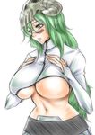  arrancar bleach breast_suppress breasts cosplay dunga facial_mark green_hair huge_breasts long_hair navel nelliel_tu_odelschwanck skull solo tier_harribel tier_harribel_(cosplay) underboob yellow_eyes 