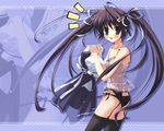  ass black_eyes black_hair black_panties blush camisole clear dress long_hair mitha non-web_source okamoto_nonoka panties see-through side-tie_panties solo thighhighs twintails underwear undressing wallpaper 