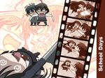  2girls artist_request chibi dual_wielding film_strip holding itou_makoto katsura_kotonoha knife multiple_girls saionji_sekai saw school_days wallpaper yandere 