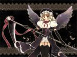  copyright_request kuramoto_kaya ribbon scythe solo thighhighs wallpaper wings 