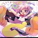  ? benesse fang glasses gloves hat hatena_yousei no_panties osa_(osaosa) pink_eyes pink_hair pink_hat short_hair solo staff 