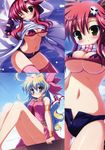  artbook blush breasts cleavage highres large_breasts long_hair midriff multiple_girls navel nia_teppelin one_eye_closed open_mouth red_hair takeponi tengen_toppa_gurren_lagann thighhighs underboob yellow_eyes yoko_littner 