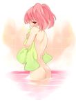  ass bath blush from_behind kurasuke nude original pink_eyes pink_hair short_hair solo towel twintails 