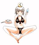  barefoot bikini copyright_request feet food highres popsicle short_hair silver_hair sitting solo swimsuit wadatsumi 