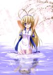  antenna_hair armpits blonde_hair blue_eyes breasts copyright_request covered_nipples hairband highres kazami_haruki one_eye_closed see-through small_breasts solo tongue wet wet_clothes 