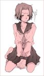  artist_request crossdressing gokudera_hayato katekyo_hitman_reborn! male_focus monochrome school_uniform skirt socks solo 