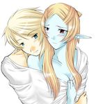  1girl blonde_hair blue_eyes blush hug link long_hair microspace midna midna_(true) pointy_ears red_eyes spoilers the_legend_of_zelda the_legend_of_zelda:_twilight_princess 