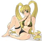  barefoot bikini bikini_top blonde_hair breasts camouflage cleavage copyright_request garters green_eyes large_breasts long_hair sitting solo swimsuit twintails yukiyanagi 