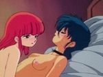  80s animated animated_gif bed blush breasts choker cream_lemon kiss lowres medium_breasts multiple_girls nipples oldschool pop_chaser red_hair yuri 