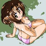  arm_support back bikini breasts brown_eyes brown_hair folded_ponytail hayate_no_gotoku! large_breasts lowres maria_(hayate_no_gotoku!) segawa_haruna solo swimsuit tongue 