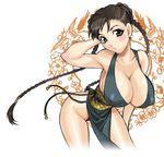  alternate_costume armpits black_hair braid breasts brown_eyes brown_hair china_dress chinese_clothes chun-li cleavage covered_nipples double_bun dress huge_breasts legs midriff muscle pelvic_curtain sash short_hair sideboob solo street_fighter street_fighter_iv_(series) wide_hips yukiyanagi 