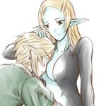  1girl blonde_hair blue_skin blush breasts link long_hair medium_breasts microspace midna midna_(true) non-web_source pointy_ears spoilers the_legend_of_zelda the_legend_of_zelda:_twilight_princess 