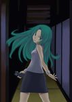  artist_request green_eyes green_hair half_updo higurashi_no_naku_koro_ni long_hair solo sonozaki_shion stun_gun 