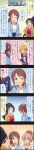  4girls 5koma black_hair blonde_hair blue_eyes bow brown_eyes brown_hair character_name comic fujimoto_rina grey_eyes hair_bow highres idolmaster idolmaster_cinderella_girls jougasaki_mika long_hair long_image mifune_miyu multiple_girls official_art pink_hair ponytail producer_(idolmaster) sugisaka_umi tall_image yellow_eyes 