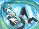  aqua_eyes aqua_hair aqua_nails bad_id bad_pixiv_id beckoning cloud day detached_sleeves foreshortening hand_on_own_chest hands hatsune_miku kurojishi long_hair miniskirt nail_polish open_mouth outstretched_arm skirt sky smile solo thighhighs twintails very_long_hair vocaloid zettai_ryouiki 