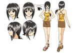  artist_request black_hair brown_eyes camisole cattleya_glory character_sheet hands_on_hips lowres miniskirt multiple_views pencil_skirt ponytail rave sandals skirt turnaround 