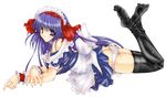  ass blue_eyes blue_hair dress feet long_hair maid original panties ribbon socks solo take_toshiaki thighhighs underwear white_panties 