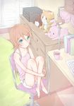  annoyed bad_id bad_pixiv_id banned_artist barefoot bedroom blue_eyes blush book brown_hair camisole chair colored_eyelashes crossed_legs cup desk drawer eyelashes frown hair_ornament hairclip keyboard_(computer) kousaka_kirino lamp long_hair looking_at_viewer looking_up mirai_(macharge) ore_no_imouto_ga_konna_ni_kawaii_wake_ga_nai shorts sitting solo stuffed_animal stuffed_toy 