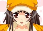  bakemonogatari black_hair blush hat mashiri monogatari_(series) open_mouth red_eyes sengoku_nadeko short_hair solo 