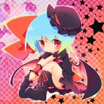  ayakashi_(monkeypanch) bat_wings blue_hair boots dress hat highres red_eyes remilia_scarlet slit_pupils solo star touhou wings wrist_cuffs zoom_layer 
