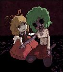  blonde_hair blouse corpse death evil evil_grin evil_smile fangs genkidaun green_hair grin guro horror_(theme) kazami_yuuka medicine_melancholy multiple_girls pantyhose plaid plaid_skirt red_eyes ribbon sharp_teeth short_hair skirt smile teeth touhou 