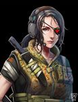  bad_id bad_pixiv_id black_hair blue_eyes broken_heart closed_mouth copyright_request eyepatch headset heart knife lieqi_hun long_hair military military_uniform ponytail short_sleeves simple_background solo uniform upper_body 