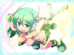  full_body green_eyes green_hair haru_aki headphones male_focus microphone necktie pointing ryuuto_(vocaloid) smile solo star vocaloid 