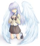  angel_beats! angel_wings blazer blue_hair brown_eyes jacket kneeling long_hair school_uniform sketch solo tenshi_(angel_beats!) wings yukigumo 