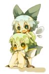  bad_id bad_pixiv_id barefoot bloomers blue_eyes blue_hair blush bow chibi cirno daiyousei fairy_wings green_eyes green_hair hair_bow knees_to_chest knees_together_feet_apart large_bow long_hair masirosu multiple_girls pigeon-toed short_hair sitting sweatdrop touhou underwear wavy_mouth wings 