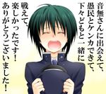  angel_beats! closed_eyes green_hair hat kawaji male_focus naoi_ayato school_uniform solo tears translated 
