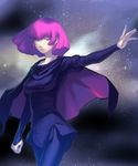  cape gundam haman_karn highres outstretched_arm pantyhose pink_hair purple_eyes quot solo space zeta_gundam 