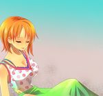  breasts cleavage closed_eyes himerinco large_breasts nami_(one_piece) one_piece orange_hair solo 