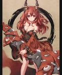  bad_id bad_pixiv_id bare_shoulders bow_(weapon) breasts cleavage collarbone detached_sleeves eyes horns japanese_clothes large_breasts legs long_hair no_nose ofuda original pillarboxed red_eyes red_hair solo weapon zenn 